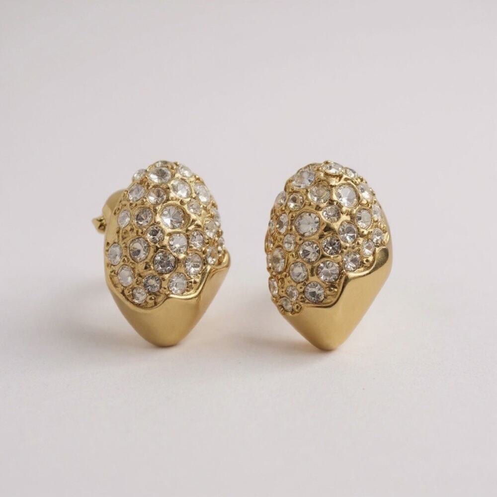 Art Deco Crystal Earrings Hammered Gold CZ Geometric Boho VTG Y2K Alexis Bittar